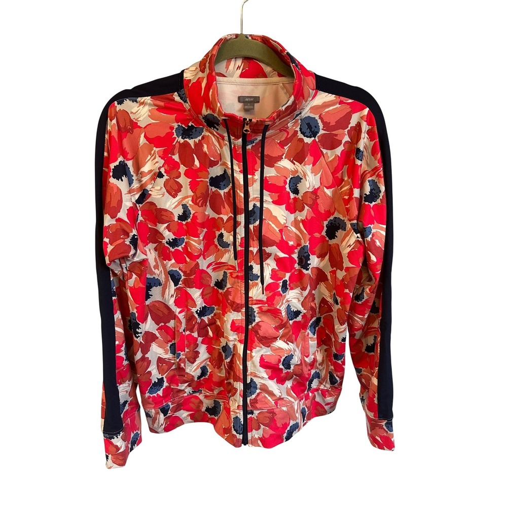 Aerie Womens Floral Track Jacket Red Orange Poppy‎ Full Zip Mock Neck Large